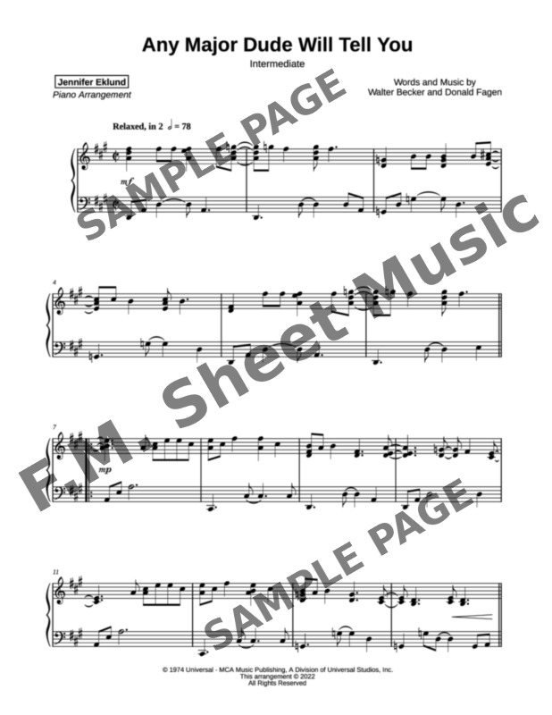 Any Major Dude Will Tell You (Intermediate Piano) By Steely Dan F.M